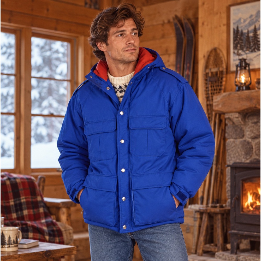 Vintage Camel 80s Royal Blue Goose Down Parka Puffer Jacket M Utility Normcore